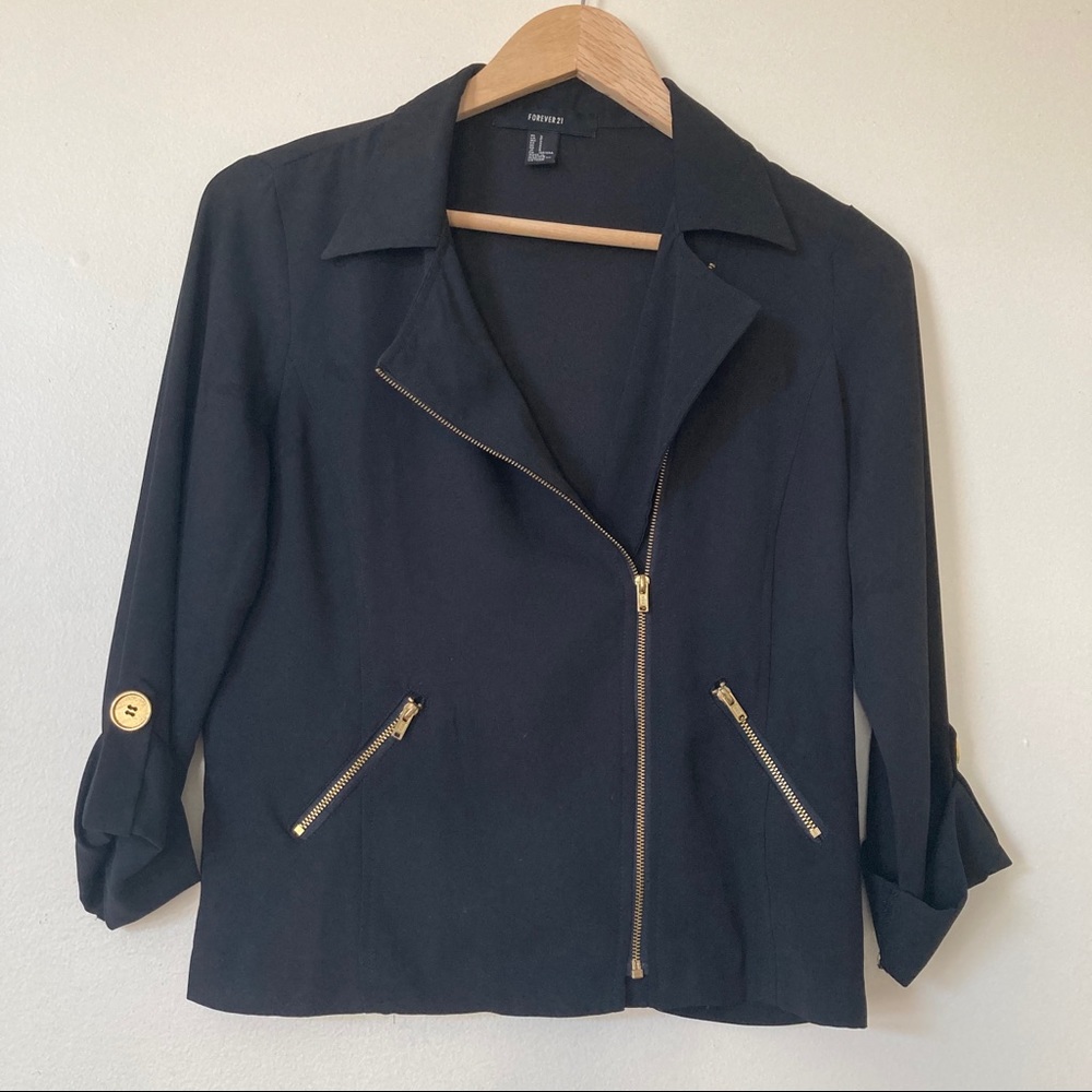 F21 Black Zip Up Lightweight Jacket - S